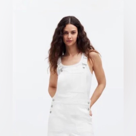 No Fuze, Off White Denim, Vintage Style Bib Shorts Overalls SZ 08/10 - Picture 3 of 15